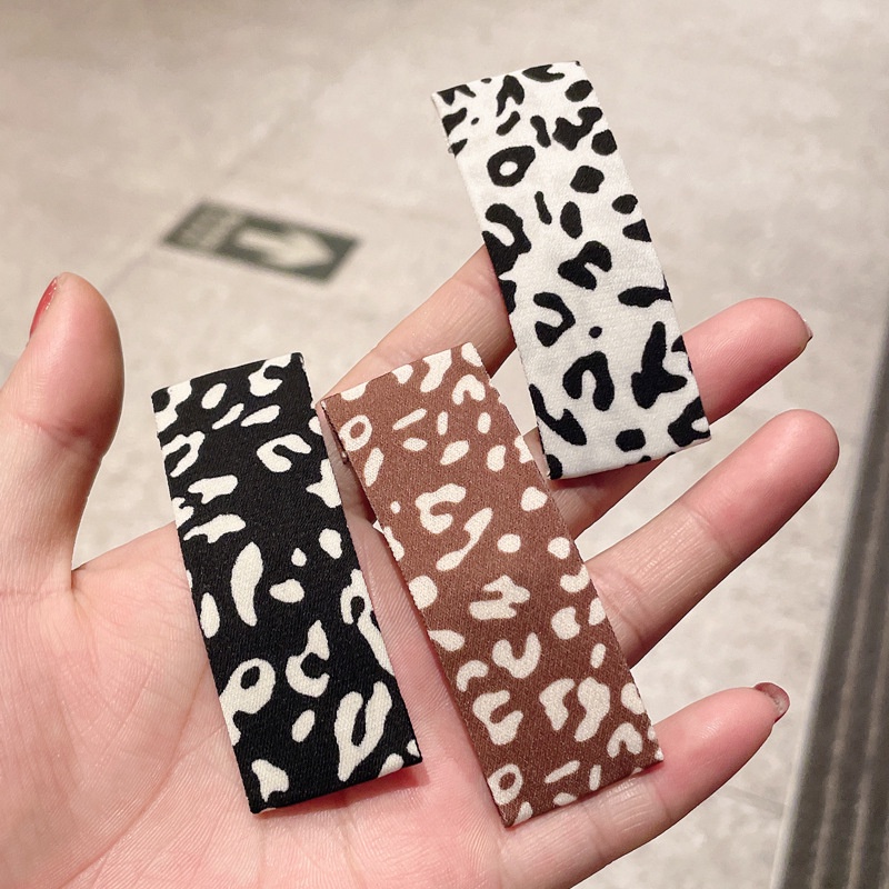 Kẹp tóc vải hình vuông họa tiết da báo phong cách retro thời trang thu đông mới