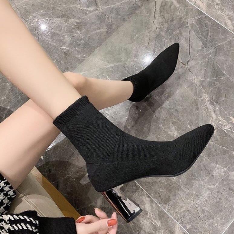 Bốt len gót tráng gương, bốt nữ đẹp đế vuông, boot GTT37 cao 7 phân . 🤴🏻