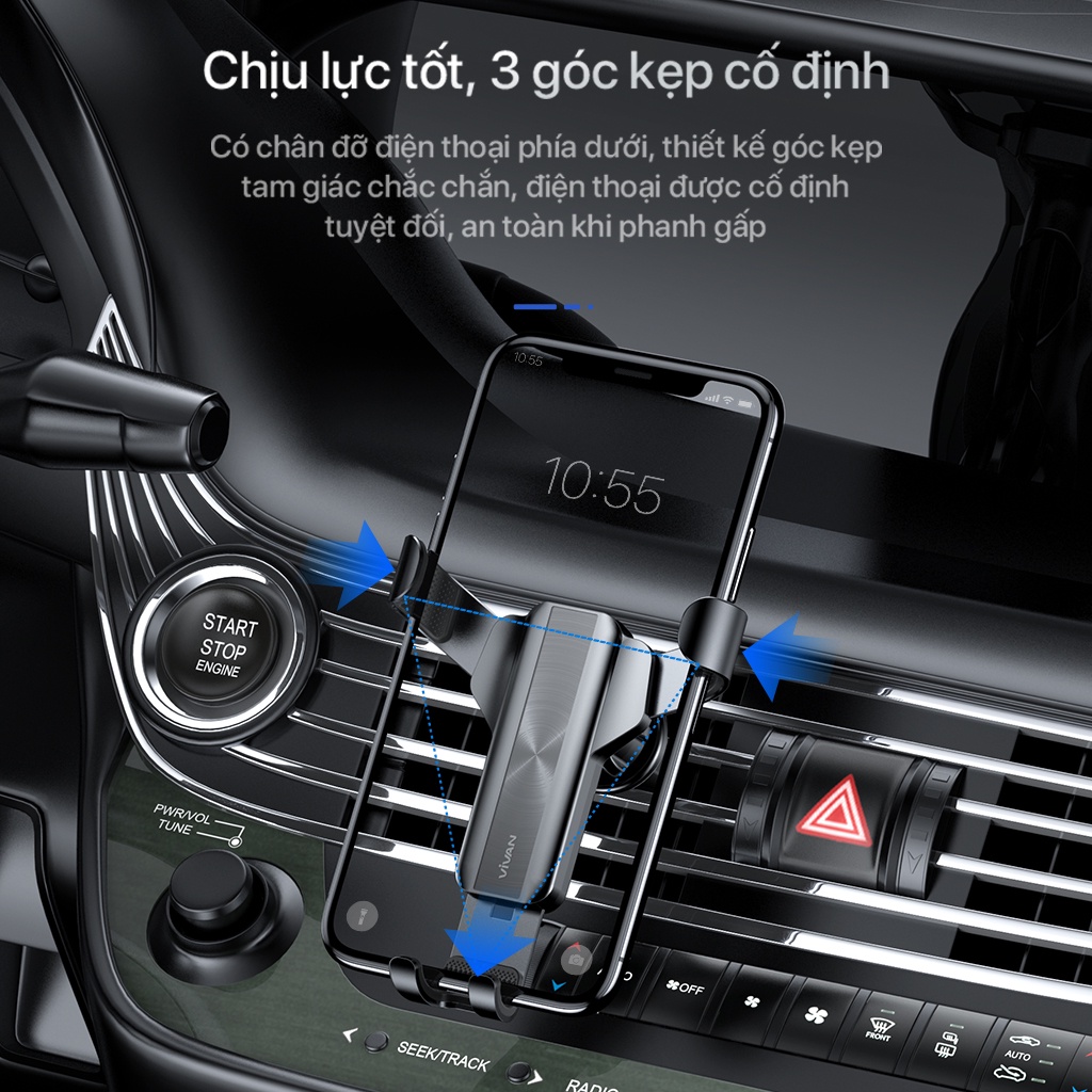 Giá Đỡ Điện Thoại Xe Ô Tô VIVAN CHS09 Phù Hợp Điện Thoại 4.0-6.5 inch Xoay 360 Độ Hàng Chính Hãng