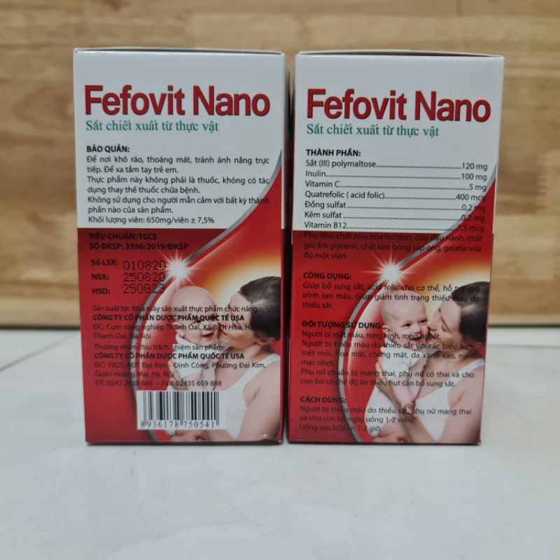 Fefovit Nano giúp bổ sung sắt, tăng cường lưu thông máu cho phụ nữ mang thai - Hộp 100 viên