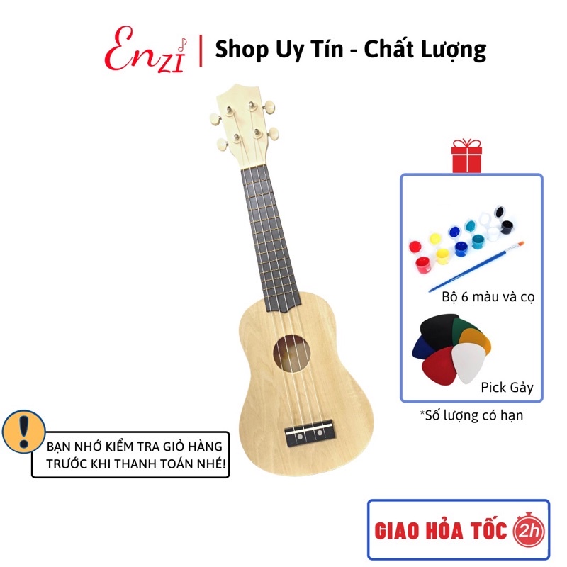 Đàn ukulele soprano gỗ mộc tự sơn theo ý thích tặng màu vẽ