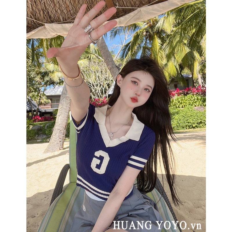 Áo Dệt Kim Tay Ngắn Phong Cách Thời Trang Hàn Quốc Dành Cho Nữ