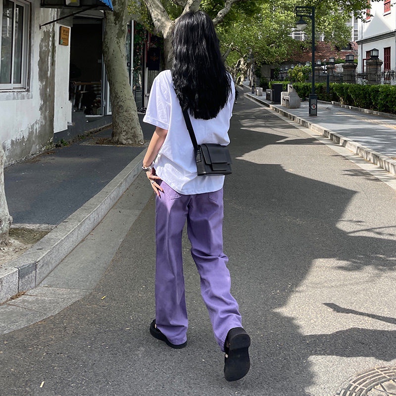 ◙☾Quần Jean Ống Rộng Lưng Cao Màu Tím Thời Trang Mùa Hè Hàng Mới Phong Cách Mỹ 2022 Cho Nữ