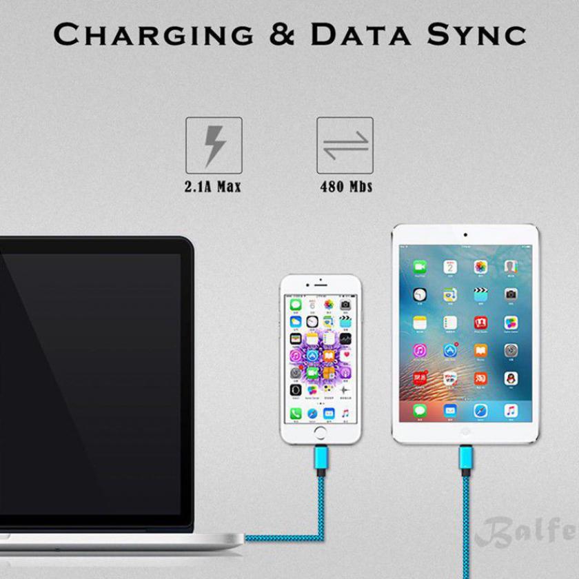 Dây cáp sạc nhanh Micro USB bọc vải dù cho điện thoại Android