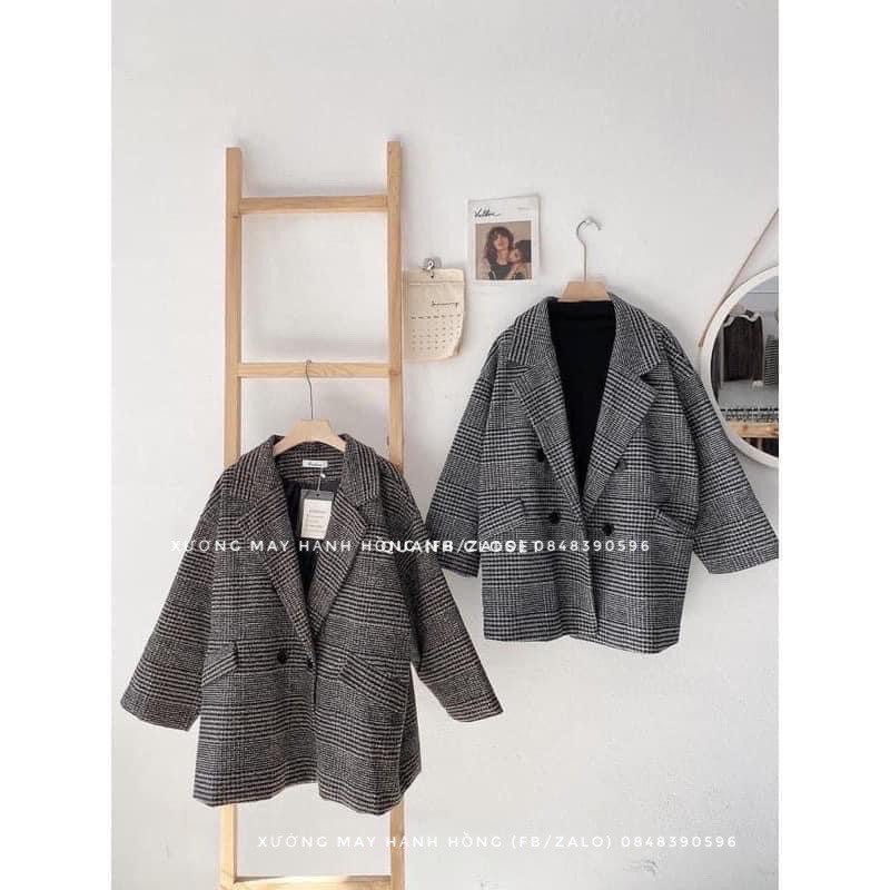 Áo khoác dạ kẻ 2 lớp dáng dài 4 cúc túi nắp - Xưởng May Hạnh Hồng | BigBuy360 - bigbuy360.vn