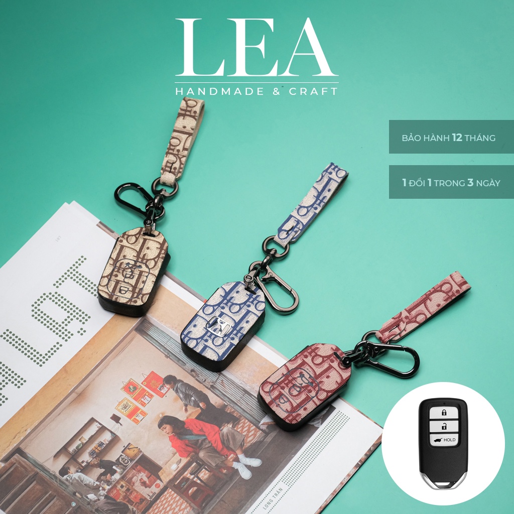 Ốp da bảo vệ chìa khoá Honda Crv City Civic 3 nút bấm handmade có dây tay cầm H3V CD