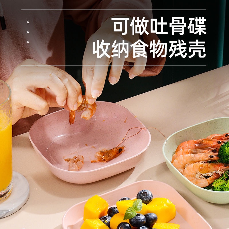 Đĩa nhựa lúa mạch, set 8 đĩa lúa mạch vuông tròn nhiều màu đựng hoa quả, trái cây đồ ăn tiện lợi - Cocochang