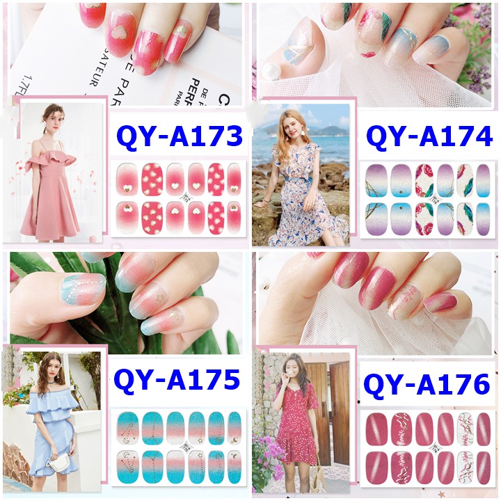 Bộ dán móng tay nail sticker gồm 12 móng, không thấm nước, có độ đàn hồi tốt Phần 2 QYA