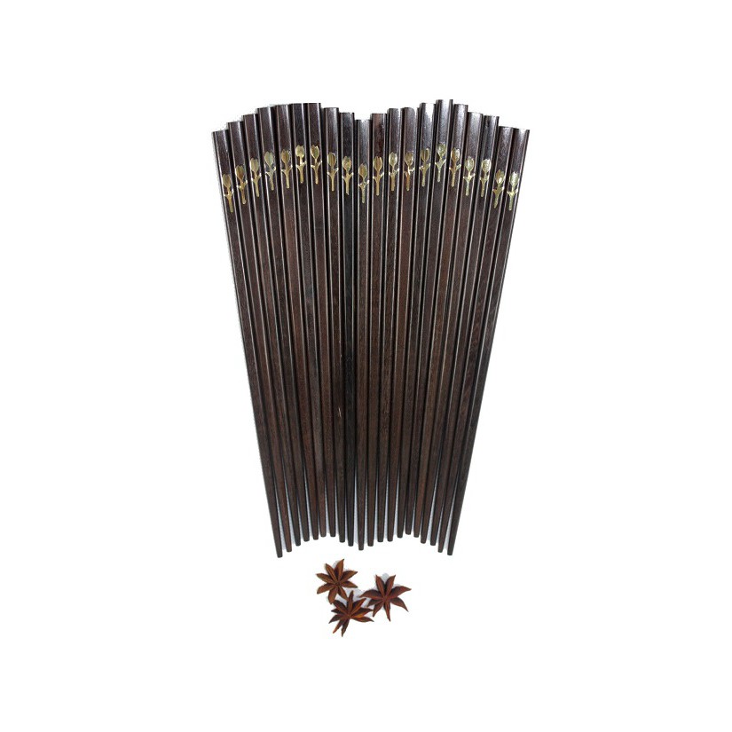 Đũa gỗ trắc đen khảm hoa hồng đồng D010