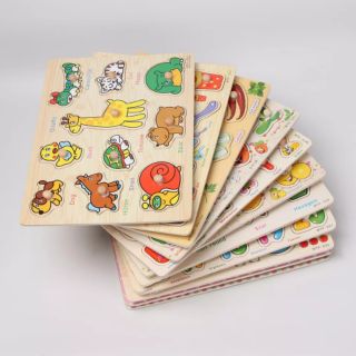 Combo 6 bộ Bảng Gỗ Ghép Hình Có Núm