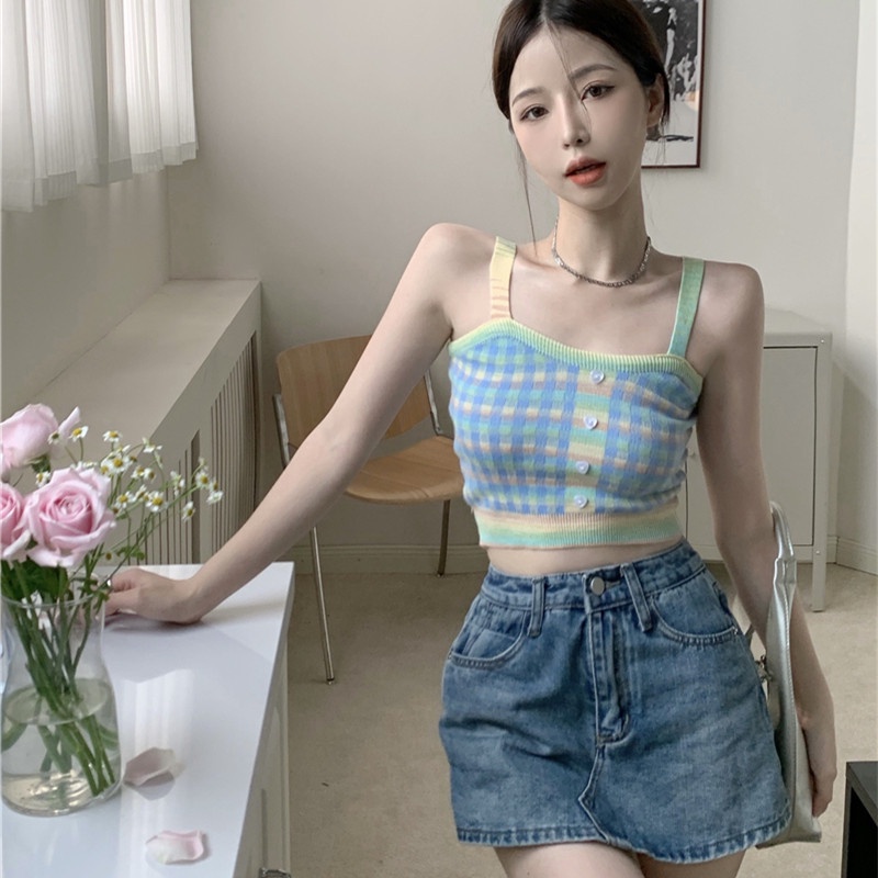 Áo Yếm Dệt Kim Nhiều Màu Sắc Thời Trang Mùa Hè Cho Nữ