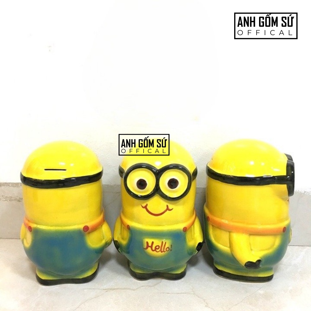 Lợn đất tiết kiệm tiền cho bé, heo đất tiết kiệm gốm sứ Bát Tràng cao cấp hình minion dành cho bé