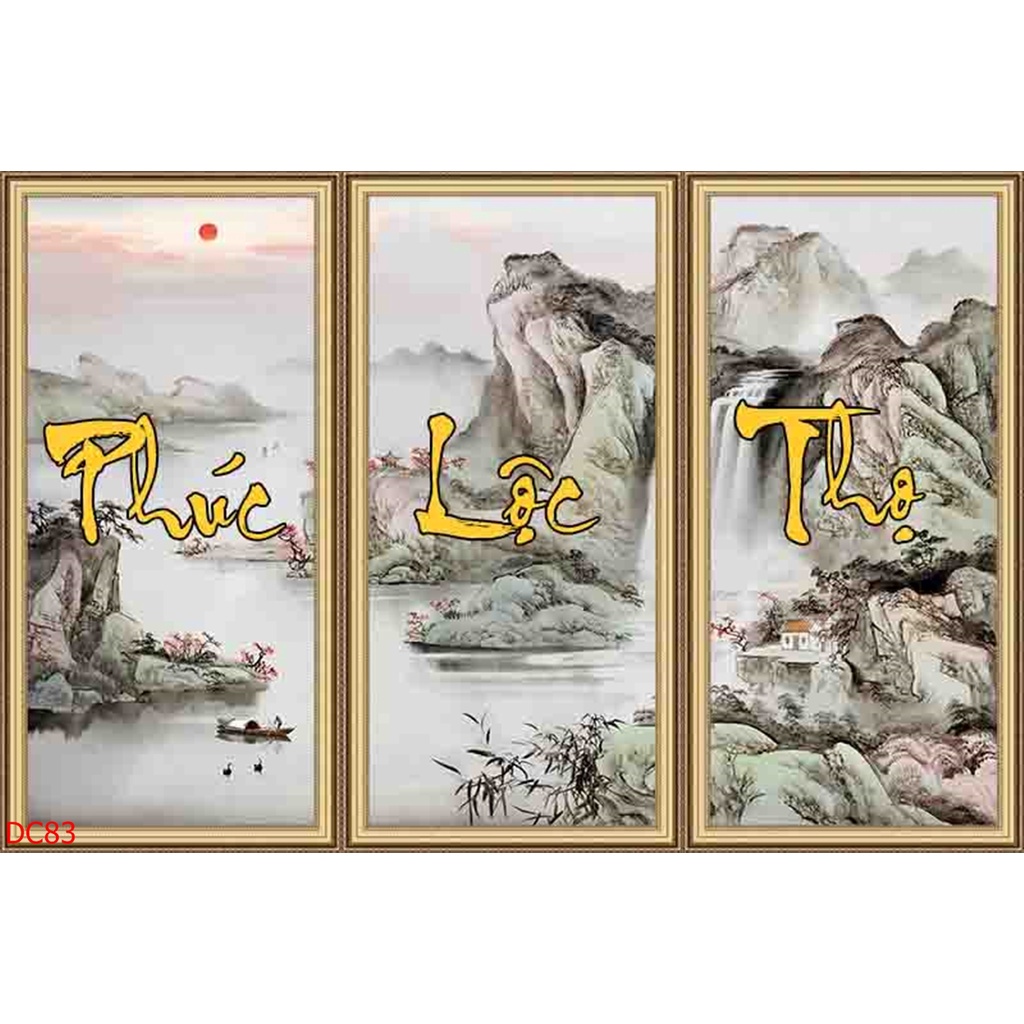 Bộ 3 tranh PHÚC LỘC THỌ thương hiệu MỘC AN size bé   treo phòng khách tặng quà tết cao cấp Treo Tường Tráng gương