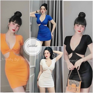 Vaý body cut ngực - Đầm body kiểu hở eo ngực tôn dáng