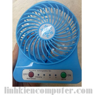Quạt mini sạc điện để bàn, có 3 tốc độ điều chỉnh, có đèn pin