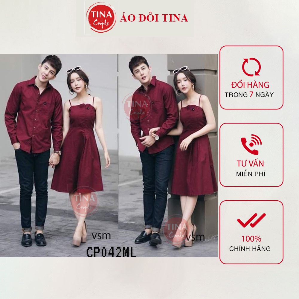 Áo đôi áo cặp áo váy cặp đôi chụp cưới, đồ đôi nam nữ màu đỏ đô - đồ đôi Tina - AV165