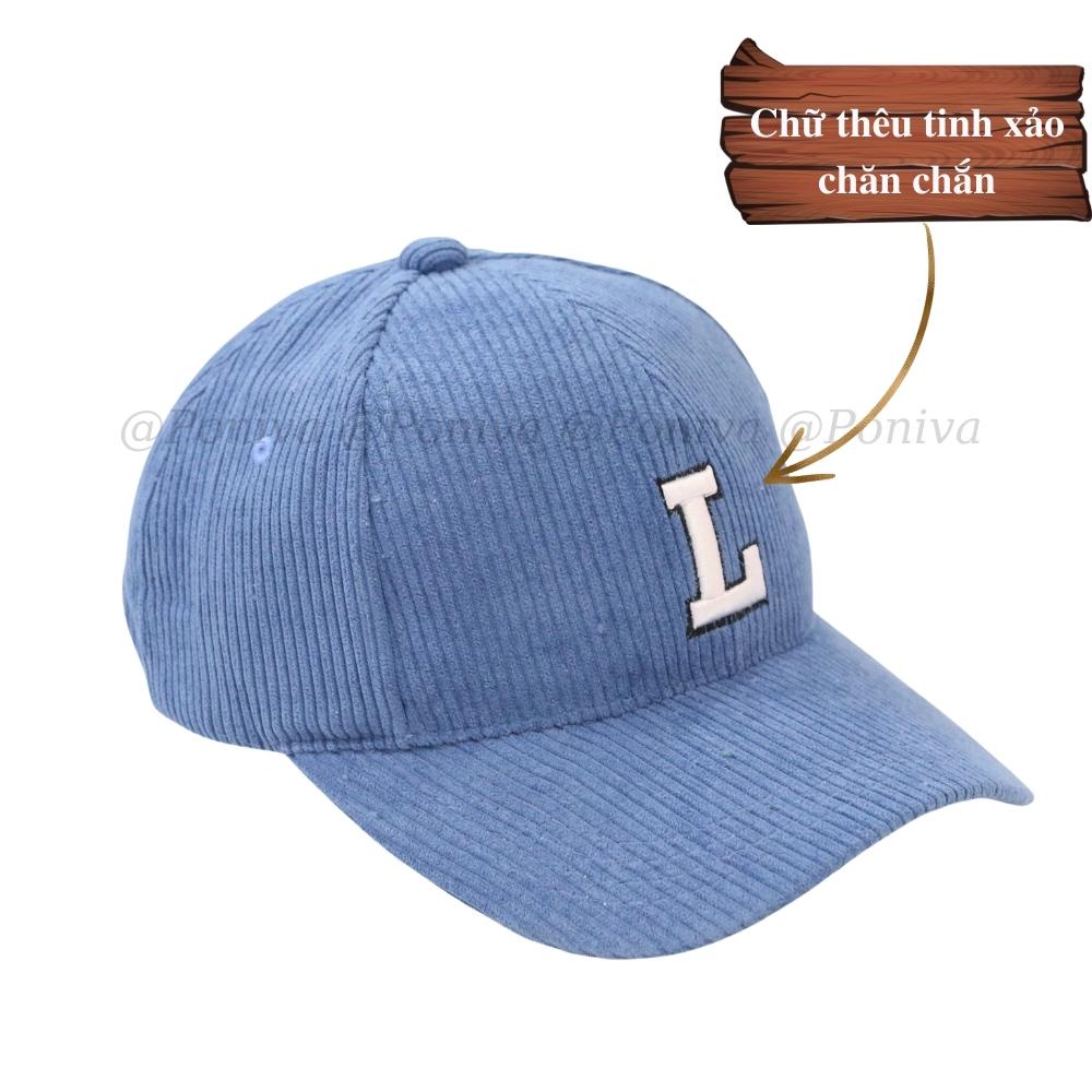 Mũ lưỡi trai ❤️ Nón kết thêu chữ L chất nhung tăm form unisex phong cách Ulzzang Thời trang PONIVA siêu hot