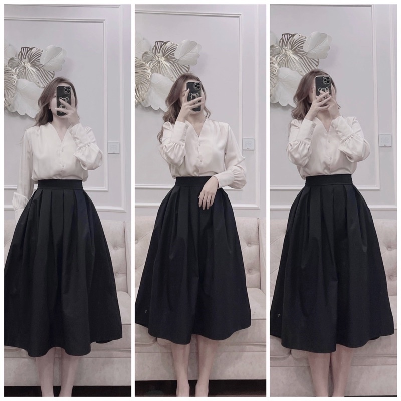 set áo li vai kèm chân váy xoè cho nữ