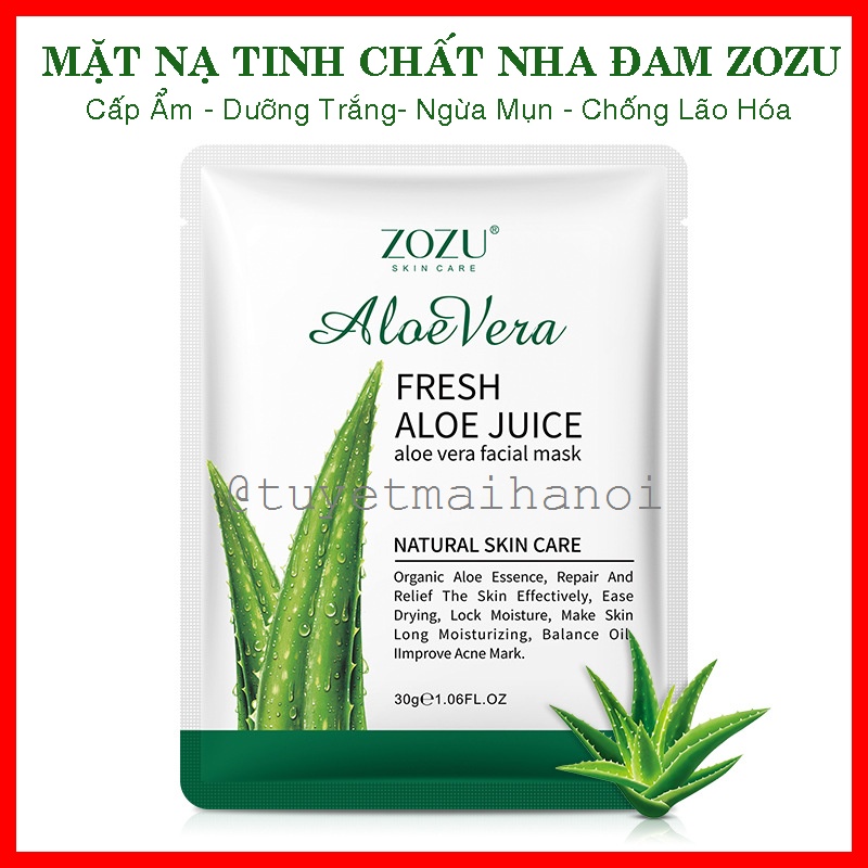 Mặt nạ Nha Đam Cao Cấp Zozu Fresh Aloe Vera - Cấp Ẩm, Dưỡng Trắng, Ngừa Mụn, Chống Lão Hóa