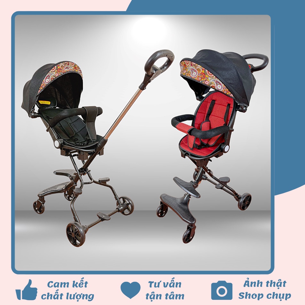 Xe đẩy em bé gấp gọn 2 chiều kèm đệm M8 màu đen
