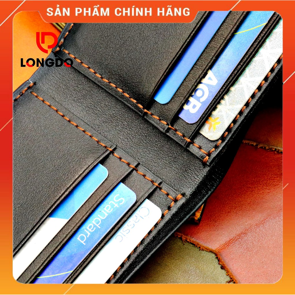 Ví da bò may thủ công cao cấp - Cam kết 100% da bò thật - Ví ngang - Hàng chính hãng thương hiệu Longdo Leather - B01