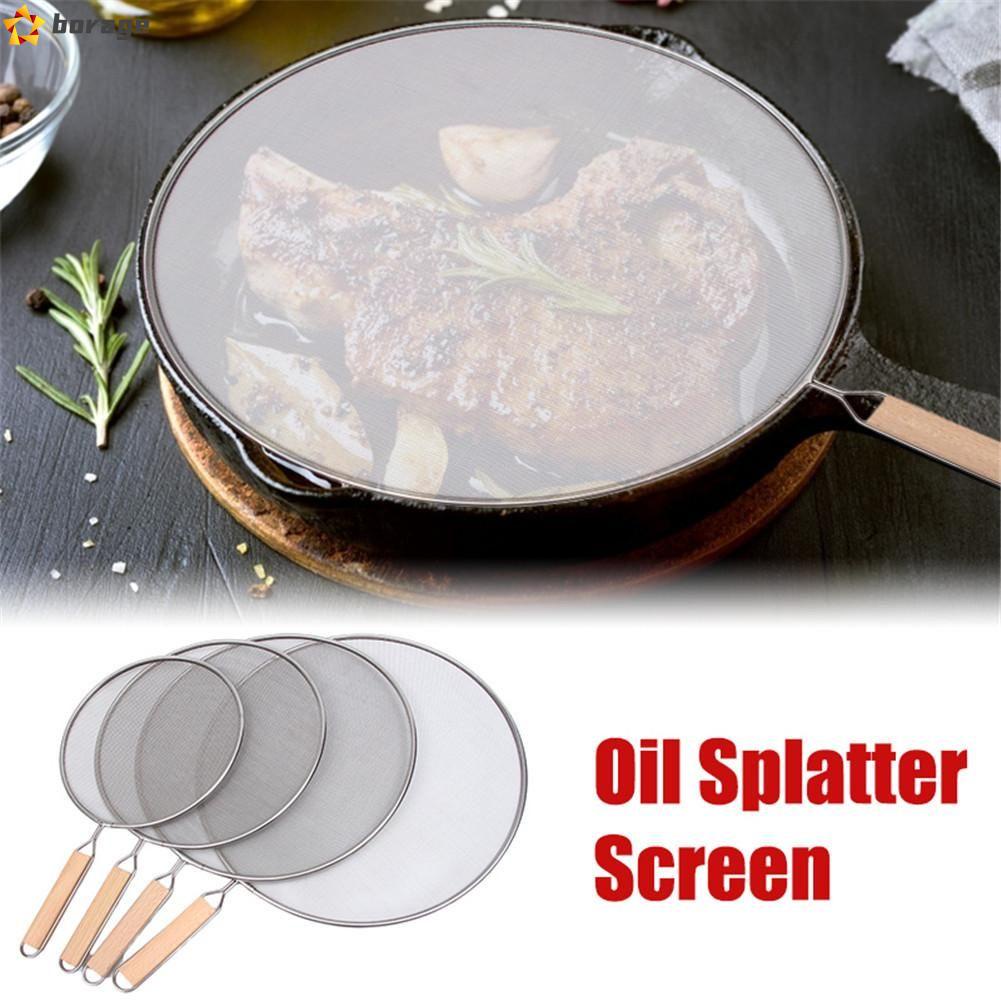 BORAGE New Grease Splatter Screen Durable Wooden Handle Cooking Cover Splatter Guard Anti-splash Screen Stainless-Steel Frying Pan Tools Guards Mesh