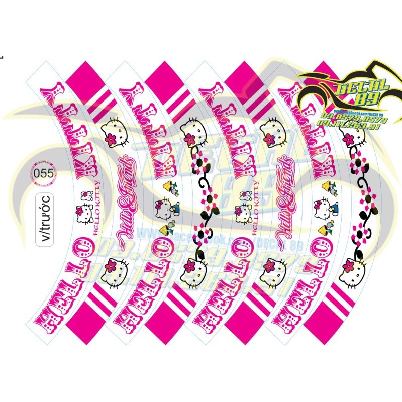 Tem vành trắng hồng Hello Kitty (dán đủ 1 xe)