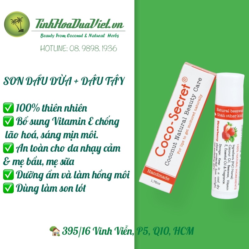 [Q10]SON DẦU DỪA COCO SECRET các loại Dừa nguyên chất, Bạc Hà, Dầu Dừa Tinh Dầu Cam, Dầu Dừa Tinh chất gấc