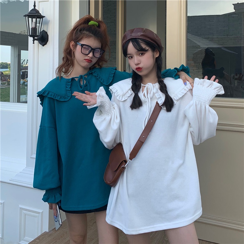 【ZHELIHANGFEI】Áo Thun Dài Tay Cổ Búp Bê Xinh Xắn Dành Cho Nữ