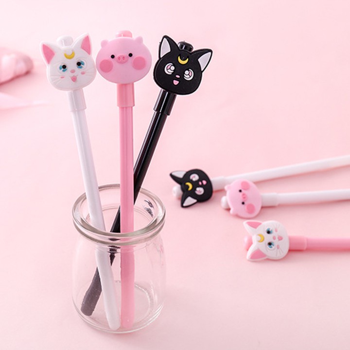 Bút nước đen gel mèo đen heo hồng cute dễ thương