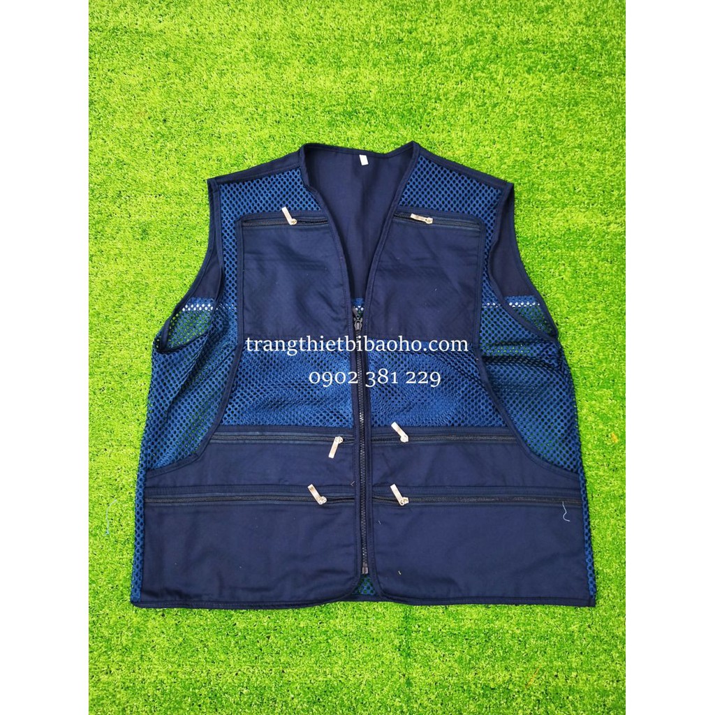 Áo ghi lê phản quang kaki phối lưới 8 túi 7 khóa kéo thoáng mát - 5 màu lựa chọn