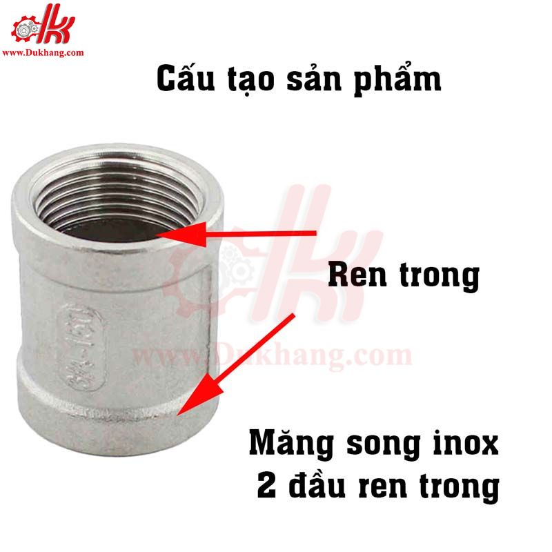 Măng song inox 304 - Nối 2 đầu ren trong