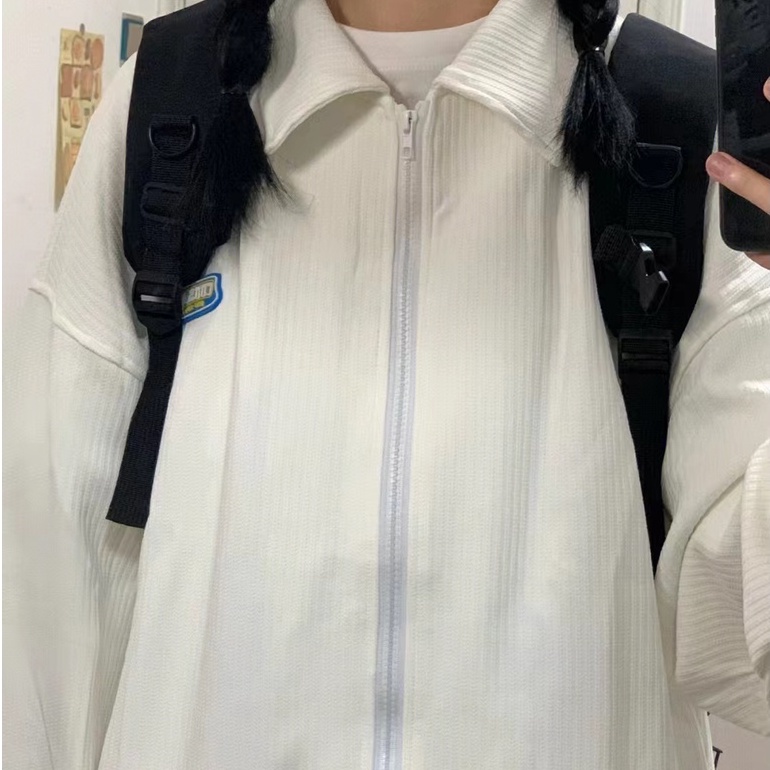 ZHELIHANGFEI Áo Khoác Bóng Chày Tay Dài Cổ POLO Phong Cách Preppy Nhật Bản Dễ Phối Đồ