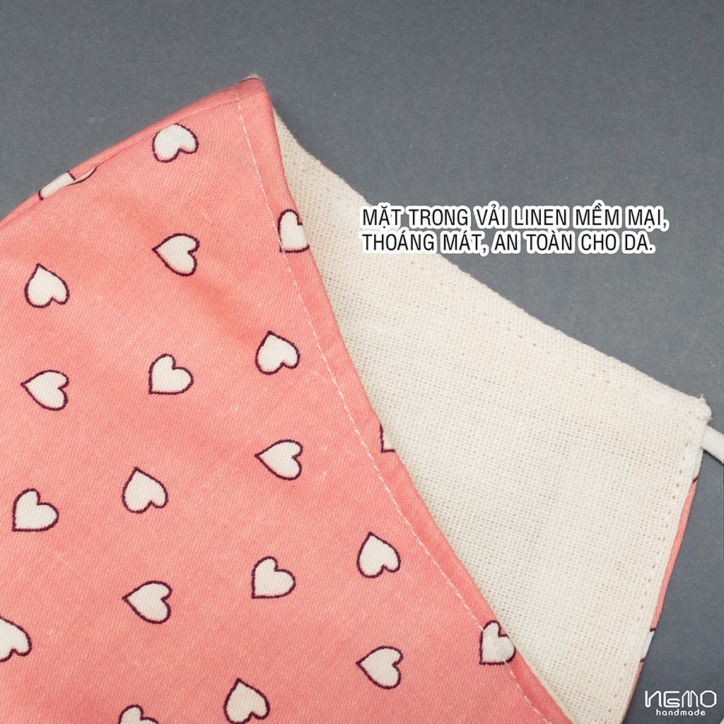 Khẩu Trang Vải 3 Lớp Họa Tiết Tim Nền Hồng, có nút tăng giảm dây tiện lợi dành cho người lớn cả nam và nữ - KTHTTN | BigBuy360 - bigbuy360.vn