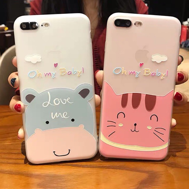 Ốp lưng iphone mèo, hà mã cute - Ốp đôi iphone 6 6plus 6s 6splus 7 7plus 8 8plus x xs xsmax