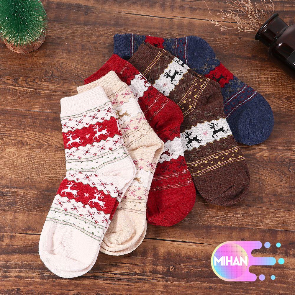 Đôi vớ cotton dày in hình chú tuần lộc kiểu Giáng sinh độc đáo thời trang cho cả nam và nữ