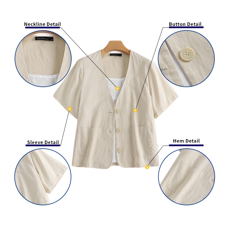 Áo khoác Zanzea tay lửng cổ chữ V thời trang thanh lịch cho nữ