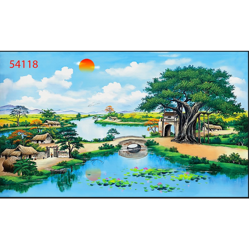 Tranh Dán Tường 3D Đồng Quê Non Xanh Nước Biếc Hot hit, hình ảnh chân thực, gọi nhớ tuổi thơ