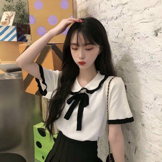 Áo kiểu cổ bèo thắt nơ