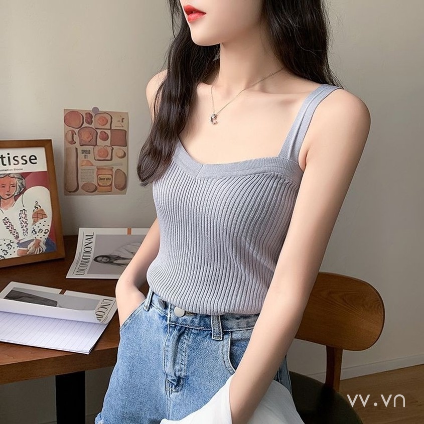 Áo Dệt Kim Hai Dây Ôm Dáng Phong Cách Hàn Quốc Cho Nữ