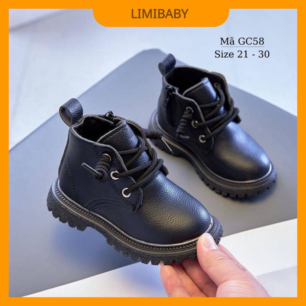 Giày cao cổ cho bé trai bé gái - Bốt trẻ em 1 đến 5 tuổi da mềm màu đen cột dây khóa kéo khỏe khoắn và năng động GC58
