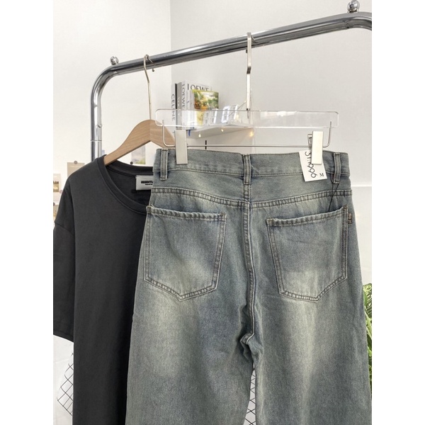 QUẦN BAGGY JEANS XÁM VÀNG TRƠN ỐNG RỘNG FORM UNISEX NAM NỮ (hình chụp thật)