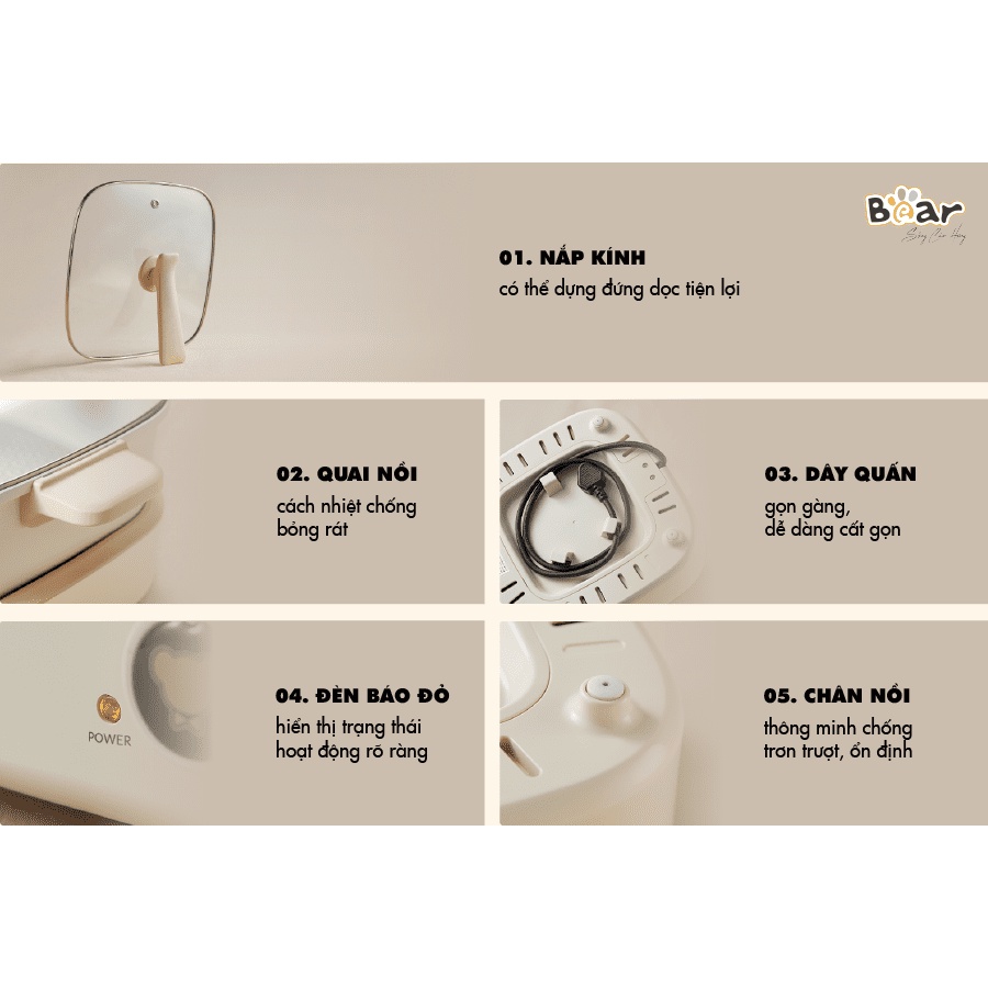 Nồi lẩu điện đa năng Bear DHG-C40M1 7 trong 1 chống dính cao cấp, nấu lẩu nướng thịt tiết kiệm điện