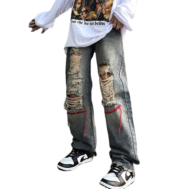 Quần jeans Rách Dáng Rộng Thời Trang Hàn Quốc Cho Nam Giới Size S-3XL