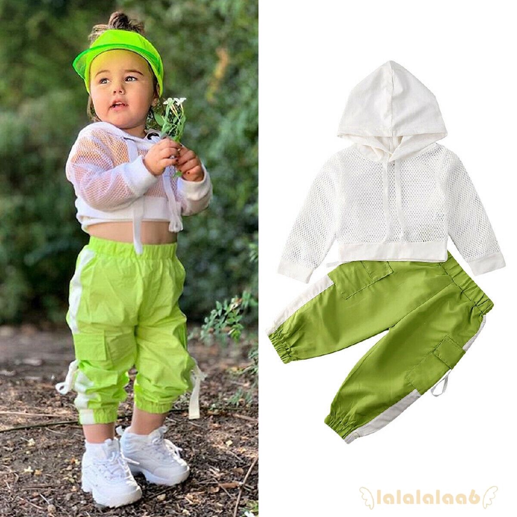 Set Áo Hoodie Phối Lưới + Quần Dài Cho Bé Gái