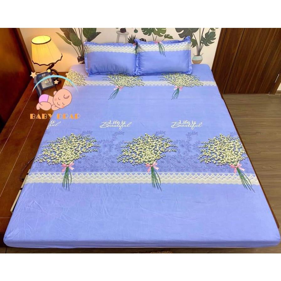 [Xả kho] Bộ ga gối chất đẹp mẫu Hoa Baby, Bộ ga gối cotton poly  (1 ga chun và 2 vỏ gối nằm)
