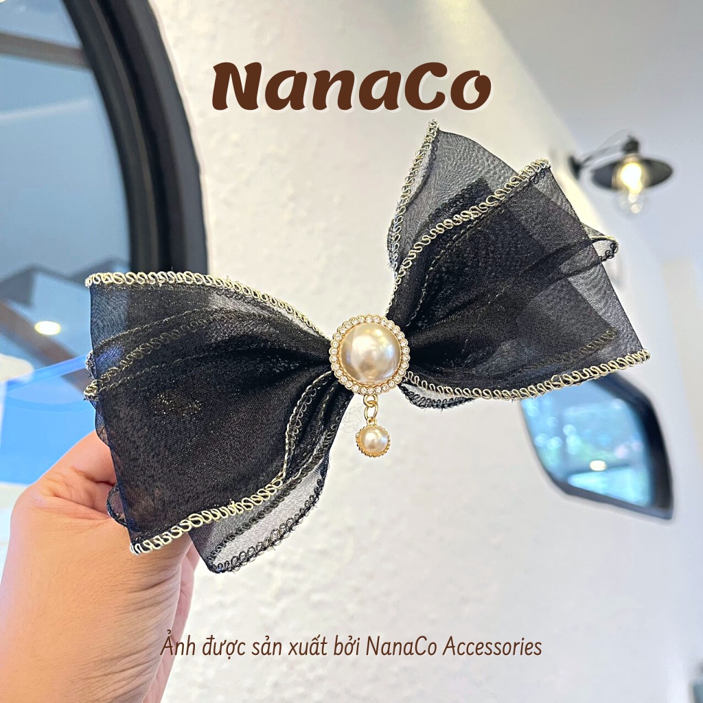 Kẹp tóc nữ nơ voan Hàn Quốc tiểu thư, nơ kẹp tóc nửa đầu đẹp hot trend NanaCo