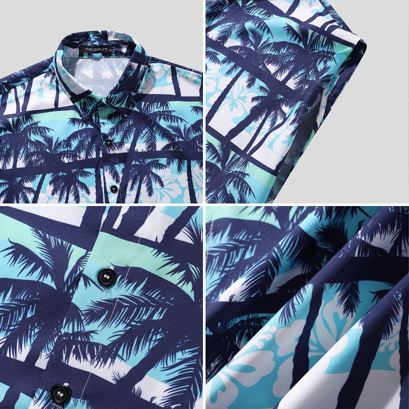 Áo sơ mi INCERUN không tay cài khuy in hoa phong cách đi biển cho nam