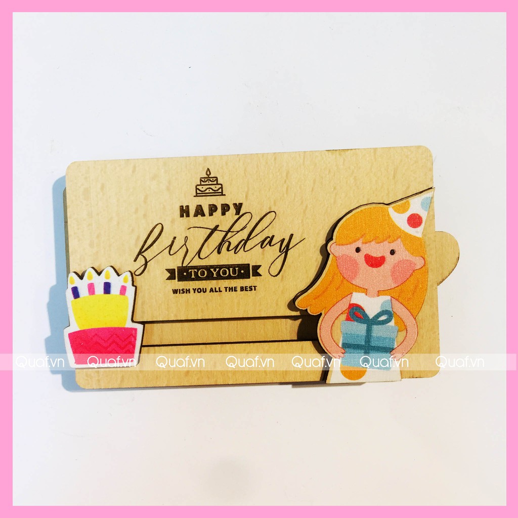 Thiệp Sinh Nhật HAPPY BIRTHDAY handmade bằng gỗ chuyển động (3 lớp gỗ)