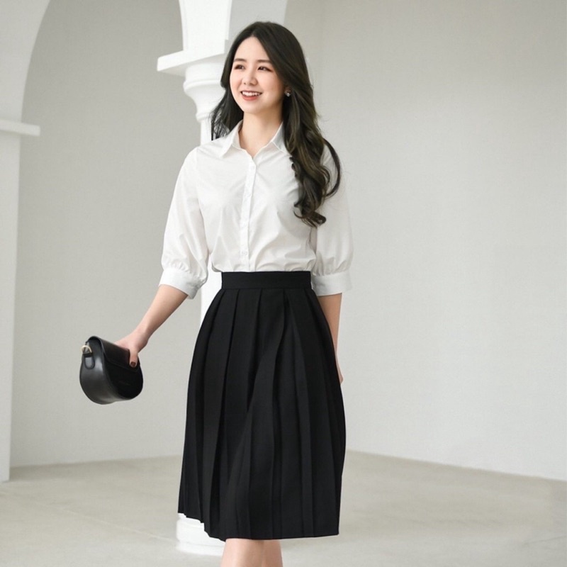 Chân váy dài xếp ly lưng cao công sở đẹp dáng xòe chữ A màu đen – (CV01) | BigBuy360 - bigbuy360.vn
